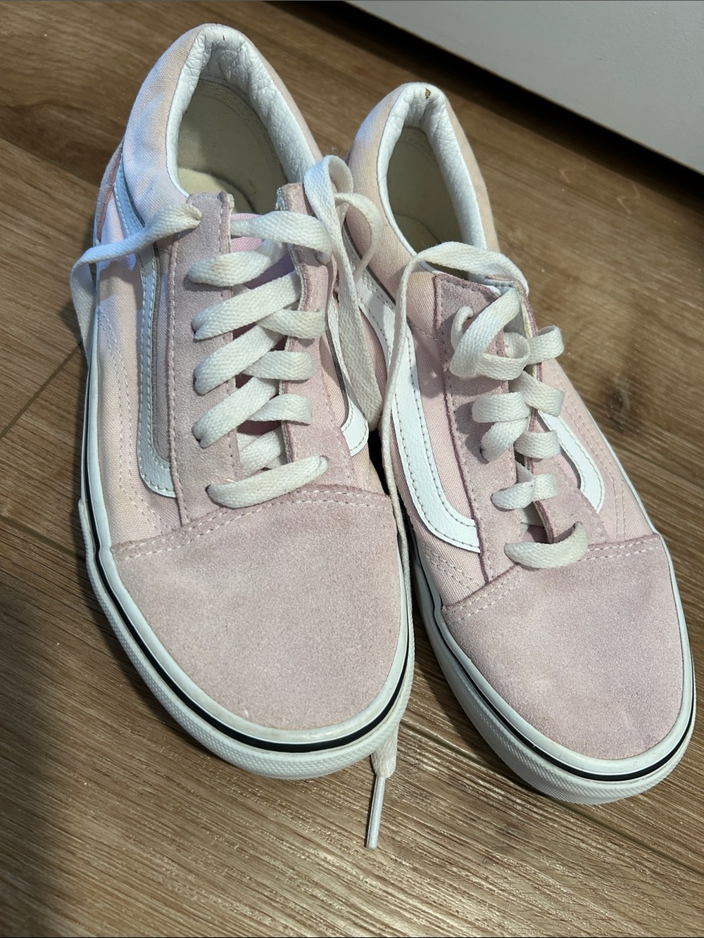 Vans Pink and White Low-Top Suede Kids Sneakers